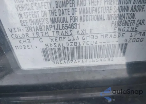 2018 Nissan Sentra Sv z USA, uszkodzony, nr VIN 3N1AB7AP1JL654631